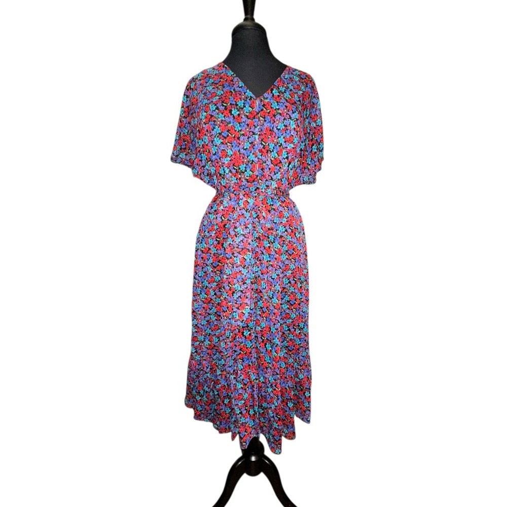 Calvin Klein Blue and Red Floral Midi Dress